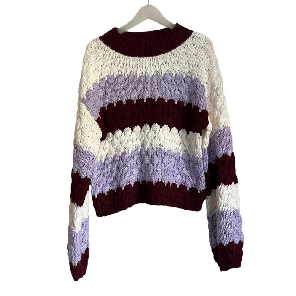 BB Dakota Striped Sweater with Hot Balloon Sleeves Size Medium - Picture 1 of 15